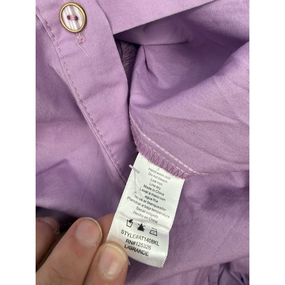 Karlie Solid Poplin Ruffle Button Purple Long Sleeve Blouse Large Cottagecore - Picture 7 of 7